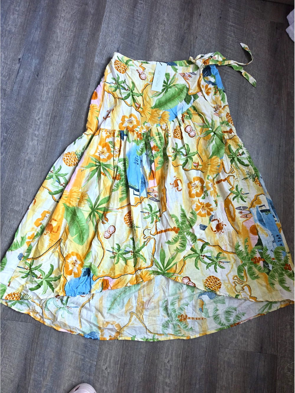 Rachel Zoe Multicolor Tropical Floral A-Line Tie Waist Midi Skirt Women’s M